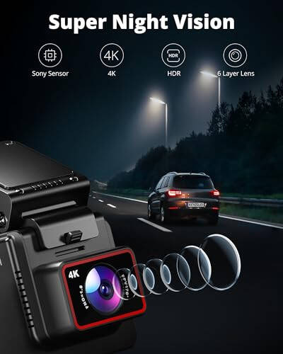 Kingslim Ön ve Arka 4K Dash Cam, Ücretsiz 64GB Kartlı Araçlar İçin Dash Kamera, 3 İnç Dokunmatik Ekran, Ön ve Arka Dashcam Yerleşik WiFi GPS, Gece Görüşü, Park Sensörü, Akıllı Uygulama - 7