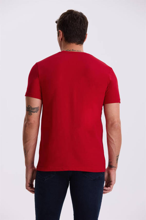 Kırmızı %100 Pamuk Slim Fit Bisiklet Yaka Basic T-Shirt - 2