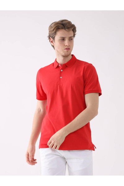 Kırmızı Slim Fit Düz Polo Yaka Tshirt - 2