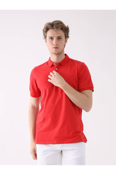 Kırmızı Slim Fit Düz Polo Yaka Tshirt - 4