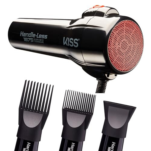 KISS Handle-Less 1875W Ceramic Tourmaline Hair Dryer, Effortless Styling Precision Blow Dryer, Cool Touch Nozzle, Triple-Layer Heat Insulation, Heat Resistant Cap, 3 Styling Attachments, Up to 450°F - 4