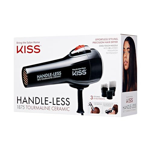 KISS Handle-Less 1875W Ceramic Tourmaline Hair Dryer, Effortless Styling Precision Blow Dryer, Cool Touch Nozzle, Triple-Layer Heat Insulation, Heat Resistant Cap, 3 Styling Attachments, Up to 450°F - 5