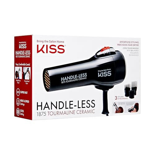 KISS Handle-Less 1875W Ceramic Tourmaline Hair Dryer, Effortless Styling Precision Blow Dryer, Cool Touch Nozzle, Triple-Layer Heat Insulation, Heat Resistant Cap, 3 Styling Attachments, Up to 450°F - 7