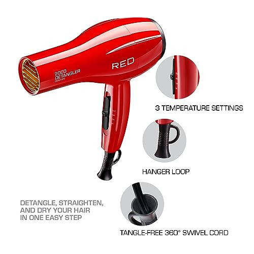 Kiss Products Red Detangler Dryer Plus 3 Attachments, 1.75 Pound - 4