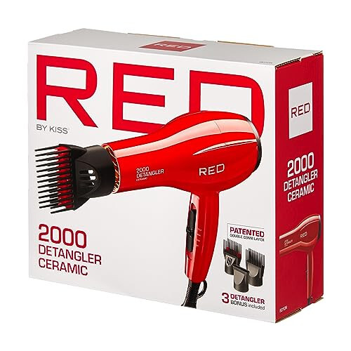 Kiss Products Red Detangler Dryer Plus 3 Attachments, 1.75 Pound - 6