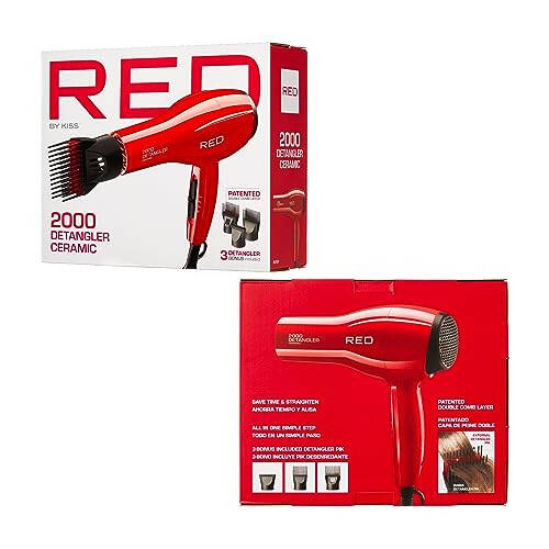 Kiss Products Red Detangler Dryer Plus 3 Attachments, 1.75 Pound - 7