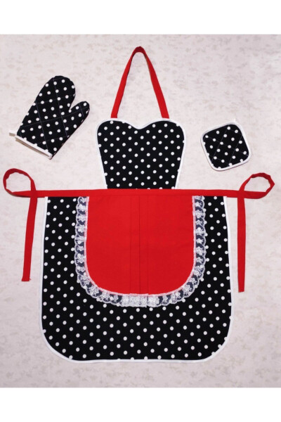 Kitchen Apron Holder Gloves Dowry Red Black Polka Dot Elegance - 1