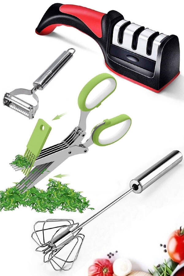 Kitchen Parsley Chopping Scissors Steel Egg Whisk Tungsten Knife Sharpener Metal Potato Peeler - 1