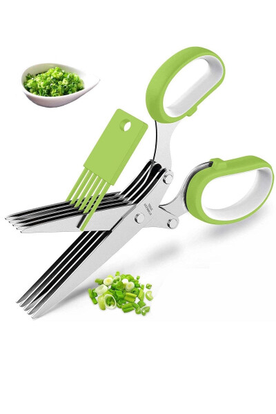 Kitchen Vegetable Chopper Scissors Steel 5 Blade Multi-Chopper Scissors Scissors Multi-Purpose Parsley Scissors - 1