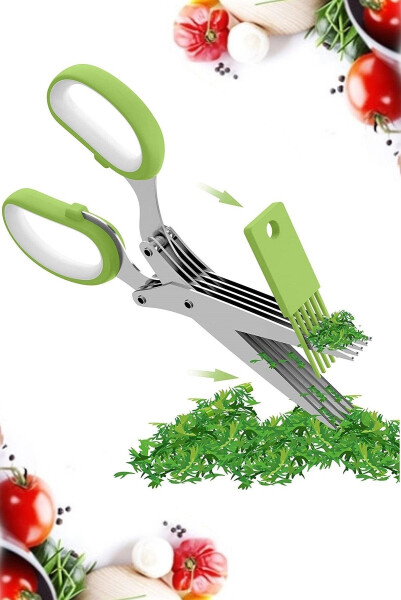 Kitchen Vegetable Chopper Scissors Steel 5 Blade Multi-Chopper Scissors Scissors Multi-Purpose Parsley Scissors - 2