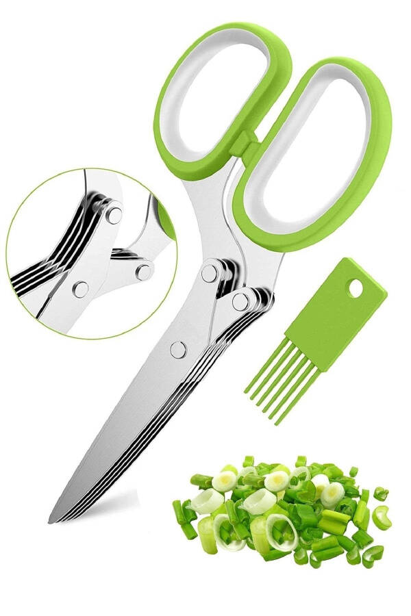 Kitchen Vegetable Chopper Scissors Steel 5 Blade Multi-Chopper Scissors Scissors Multi-Purpose Parsley Scissors - 3