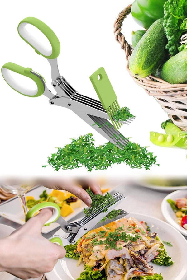 Kitchen Vegetable Chopper Scissors Steel 5 Blade Multi-Chopper Scissors Scissors Multi-Purpose Parsley Scissors - 5