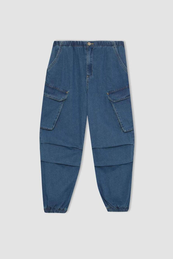 Kız Çocuk Paraşüt Kargo Jean Pantolon Mint Mavi - 6