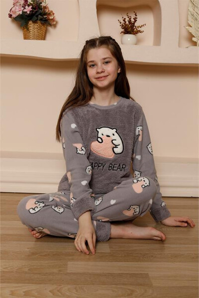 Kız Çocuk WelSoft Polar Gri Pijama Takımı 20523 - 1