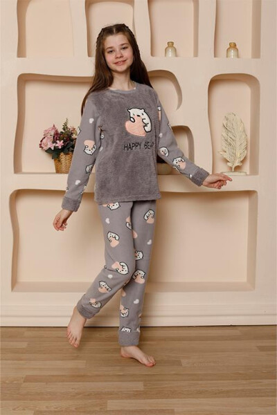 Kız Çocuk WelSoft Polar Gri Pijama Takımı 20523 - 2