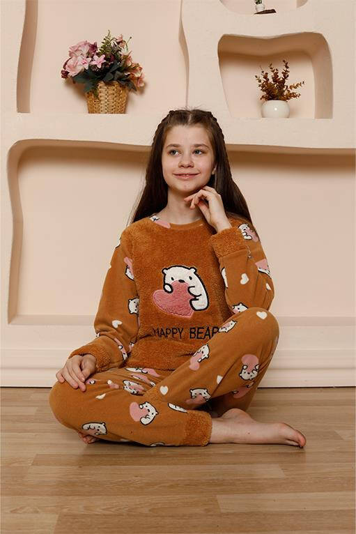 Kız Çocuk WelSoft Polar Sütlü Kahve Pijama Takımı 20523 - 1