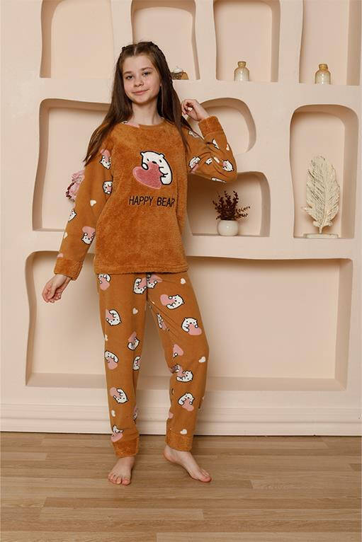 Kız Çocuk WelSoft Polar Sütlü Kahve Pijama Takımı 20523 - 2