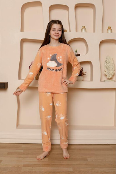 Kız Çocuk WelSoft Polar Turuncu Pijama Takımı 20526 - 1