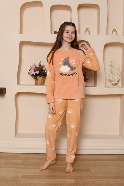 Kız Çocuk WelSoft Polar Turuncu Pijama Takımı 20526 - 2