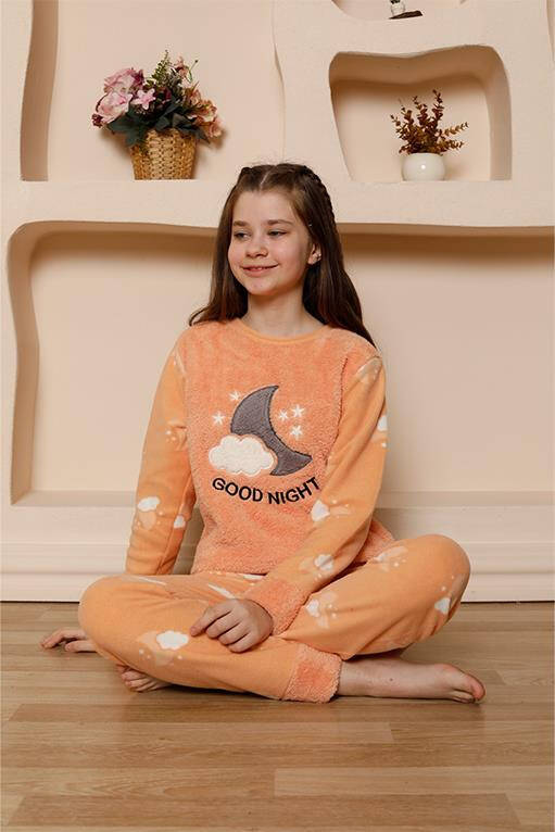 Kız Çocuk WelSoft Polar Turuncu Pijama Takımı 20526 - 3