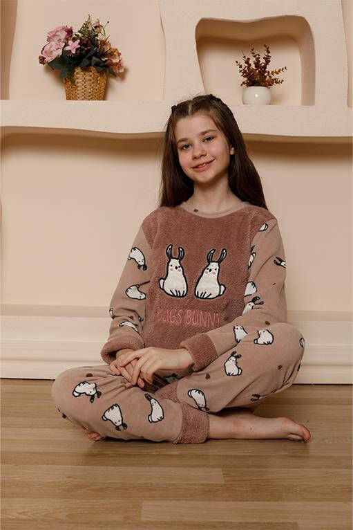 Kız Çocuk WelSoft Polar Vizon Pijama Takımı 20524 - 1