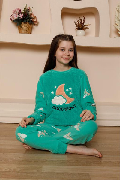 Kız Çocuk WelSoft Polar Yeşil Pijama Takımı 20526 - 1