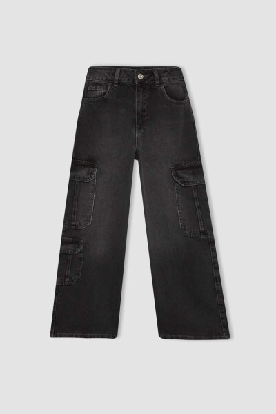 Kız Çocuk Wide Leg Kargo Geniş Paça Jean Pantolon Gri - 9