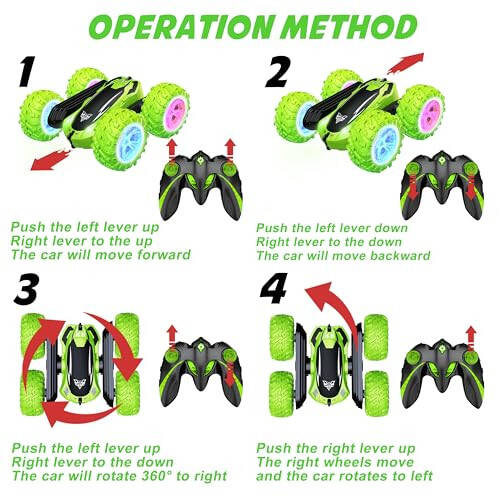 KKONES Uzaktan Kumandalı Araba, 2.4GHz Elektrikli Yarış Dublör Arabası, Çift Taraflı 360° Dönen Dönüş, LED Farlar RC 4WD Yüksek Hızlı Off Road 3 4 5 6 7 8-12 Yaş Arası Erkek Çocuk Oyuncakları İçin Hediye (Yeşil) - 3