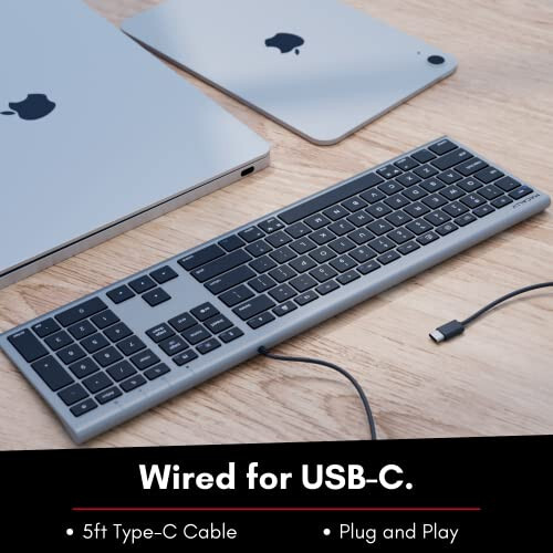 Клавиатура Macally USB C - Проводная клавиатура для Mac - Ультратонкая полноразмерная совместимая клавиатура Apple с 20 сочетаниями клавиш и 110 ножницами - Клавиатура USBC для MacBook Pro/Air, Mac Mini, iMac, iPad - 3