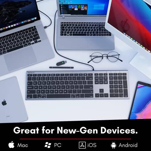 Клавиатура Macally USB C - Проводная клавиатура для Mac - Ультратонкая полноразмерная совместимая клавиатура Apple с 20 сочетаниями клавиш и 110 ножницами - Клавиатура USBC для MacBook Pro/Air, Mac Mini, iMac, iPad - 4