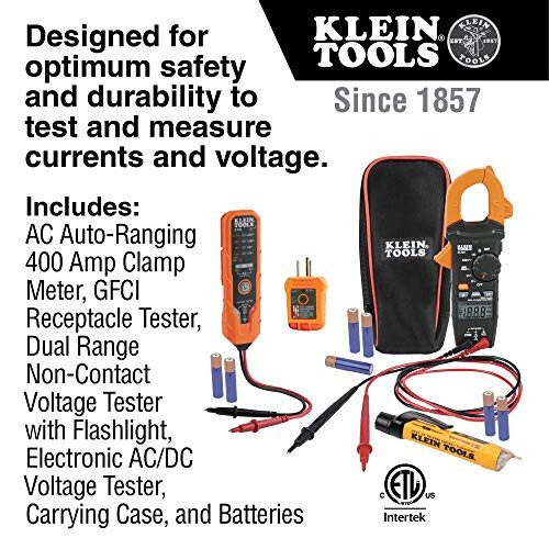 Klein Tools CL120VP Electrical Voltage Test Kit with Clamp Meter, Three Testers, Test Leads, Pouch and Batteries - 2