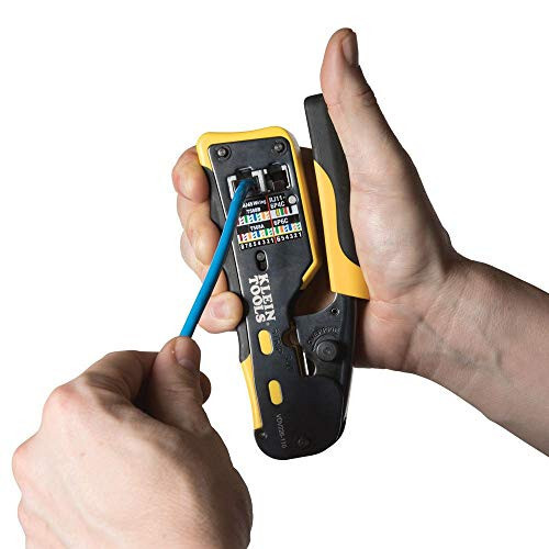 Klein Tools VDV226-110 Ratcheting Modular Data Cable Crimper / Wire Stripper / Wire Cutter for RJ11/RJ12 Standard, RJ45 Pass-Thru Connectors - 4