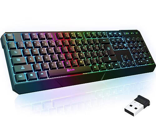 KLIM Chroma Wireless Gaming Keyboard RGB - Backlit Wireless Keyboard - Long-Lasting Rechargeable Battery - Quiet Water Resistant Ergonomic Keyboard - Teclado Gamer - PC PS5 PS4 Xbox One Mac - Black - 1