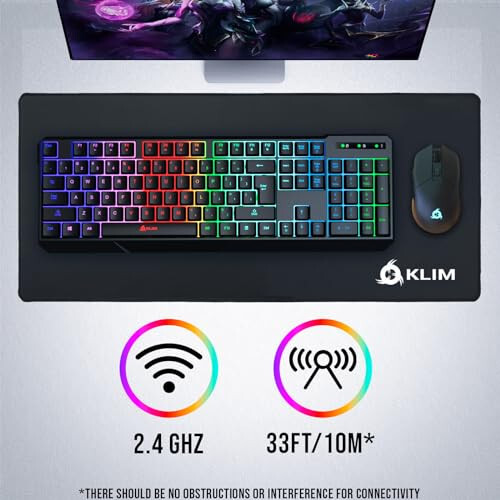 KLIM Chroma Wireless Gaming Keyboard RGB - Backlit Wireless Keyboard - Long-Lasting Rechargeable Battery - Quiet Water Resistant Ergonomic Keyboard - Teclado Gamer - PC PS5 PS4 Xbox One Mac - Black - 6