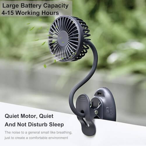 Klipsli USB Mini Fan Pil ile Çalışan Masa Fanı Acil Güç Bankası ile, Bebek Arabası Fanı Şarj Edilebilir Kişisel Fan Esnek Boyun 3 Hız Sahil Araba Kamp Yurt Yatağı Ofis için Mükemmel - Siyah - 3