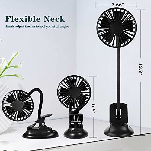 Klipsli USB Mini Fan Pil ile Çalışan Masa Fanı Acil Güç Bankası ile, Bebek Arabası Fanı Şarj Edilebilir Kişisel Fan Esnek Boyun 3 Hız Sahil Araba Kamp Yurt Yatağı Ofis için Mükemmel - Siyah - 6