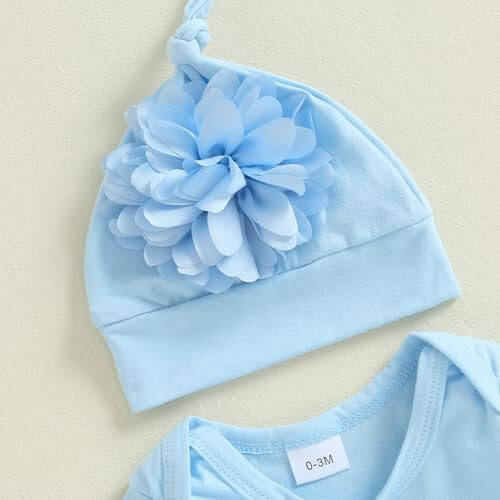 KMBANGI Newborn Baby Boys Girls Knotted Gown Hat Set Long Sleeve Crew Neck 3D Flower Infant Sleeper Baby Sleep Gown - 24