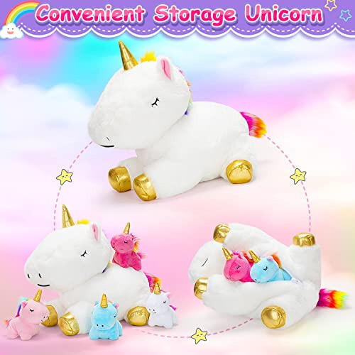 KMUYSL Toys for Girls Ages 3 4 5 6 7 8+ Years - Unicorn Mommy Stuffed Animal with 4 Baby Unicorns in Her Tummy, Soft Unicorn Plush Toys Set, Christmas Birthday Gifts for Baby, Toddler, Kids - 32