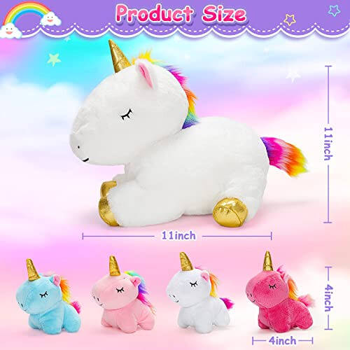 KMUYSL Toys for Girls Ages 3 4 5 6 7 8+ Years - Unicorn Mommy Stuffed Animal with 4 Baby Unicorns in Her Tummy, Soft Unicorn Plush Toys Set, Christmas Birthday Gifts for Baby, Toddler, Kids - 35