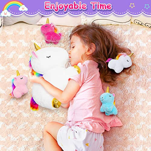 KMUYSL Toys for Girls Ages 3 4 5 6 7 8+ Years - Unicorn Mommy Stuffed Animal with 4 Baby Unicorns in Her Tummy, Soft Unicorn Plush Toys Set, Christmas Birthday Gifts for Baby, Toddler, Kids - 36