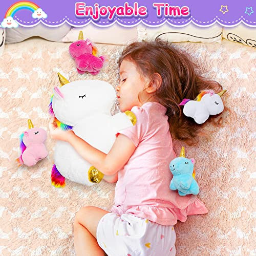 KMUYSL Toys for Girls Ages 3 4 5 6 7 8+ Years - Unicorn Mommy Stuffed Animal with 4 Baby Unicorns in Her Tummy, Soft Unicorn Plush Toys Set, Christmas Birthday Gifts for Baby, Toddler, Kids - 24