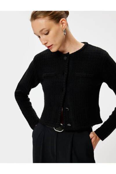 Knit Cardigan Round Neck Buttoned Pocket Detail - 7