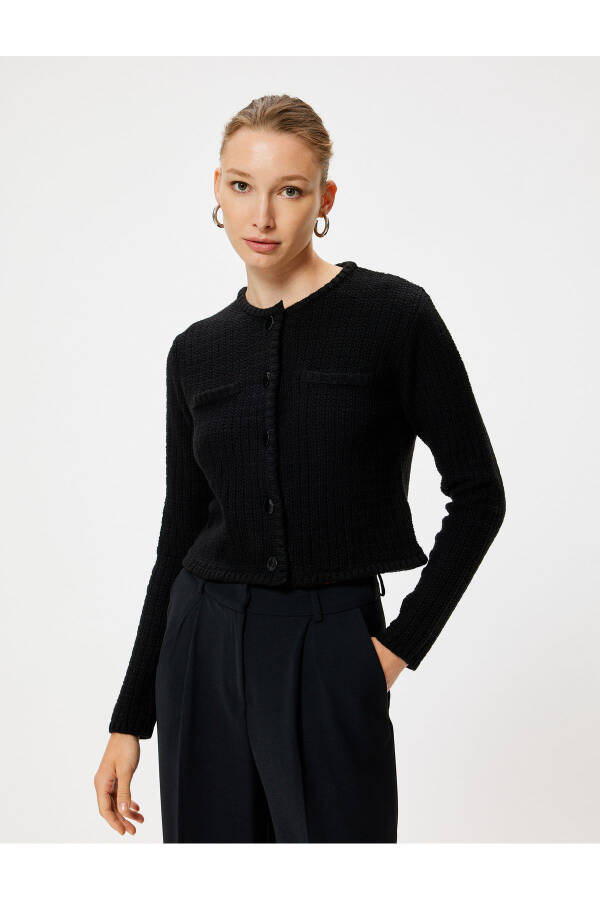 Knit Cardigan Round Neck Buttoned Pocket Detail - 9