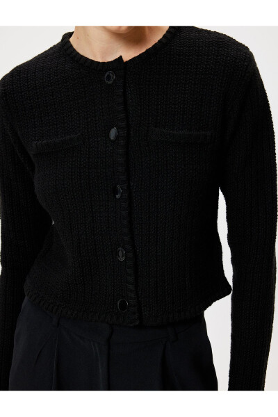 Knit Cardigan Round Neck Buttoned Pocket Detail - 11