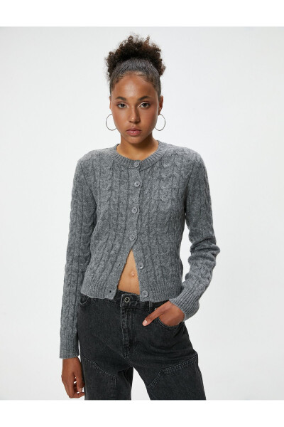 Knit Cardigan with Braided Texture Buttoned Bike Neck - 9