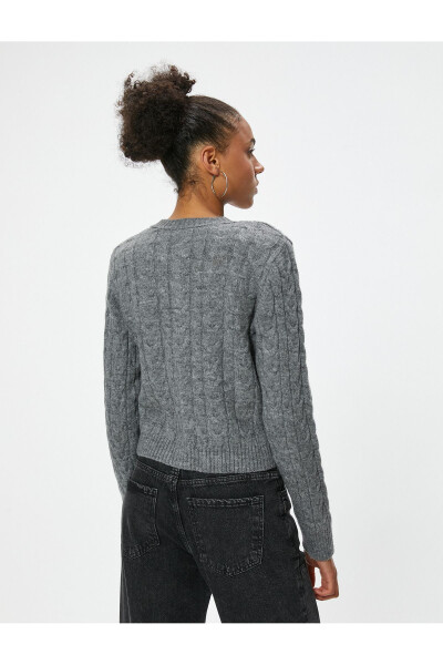 Knit Cardigan with Braided Texture Buttoned Bike Neck - 10