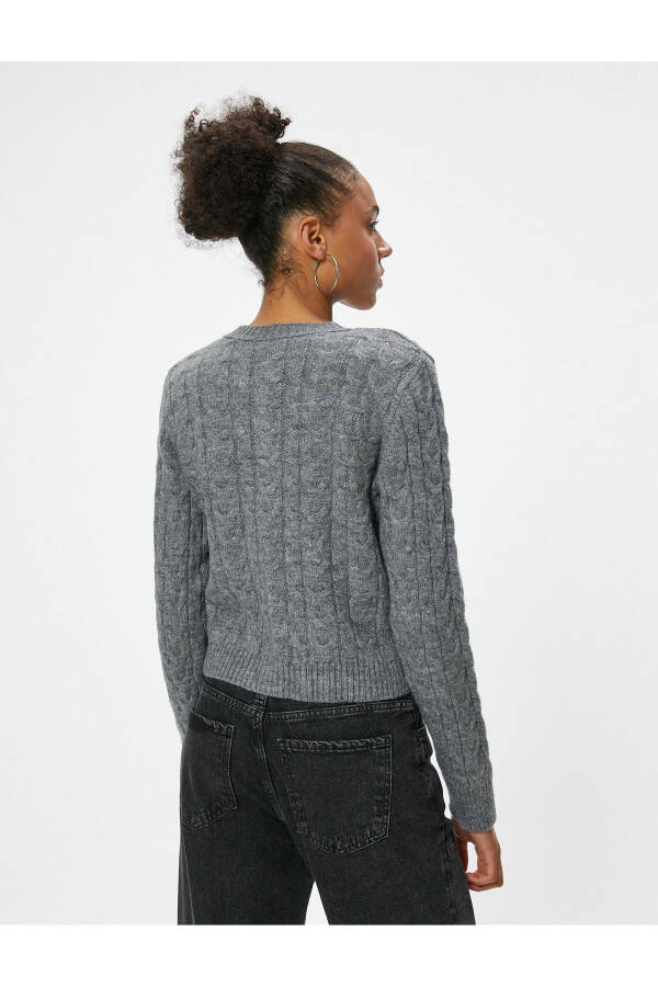 Knit Cardigan with Braided Texture Buttoned Bike Neck - 4