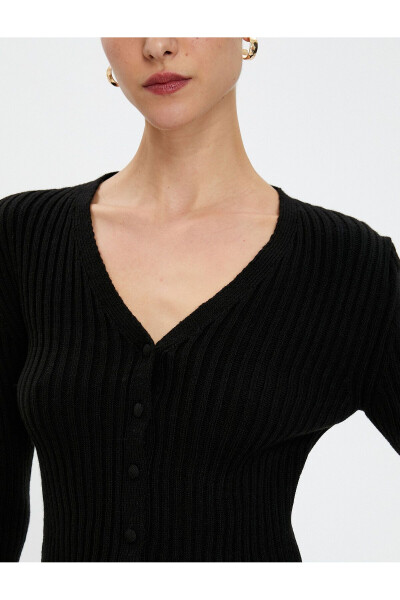 Knit Cardigan with Faux Fur Detail, Buttoned V-Neck, Ribbed - 5