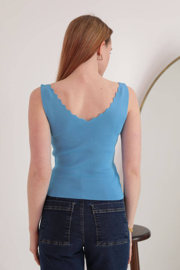 Knit Fabric Ladder Collar Women's Blouse - Indigo - 3