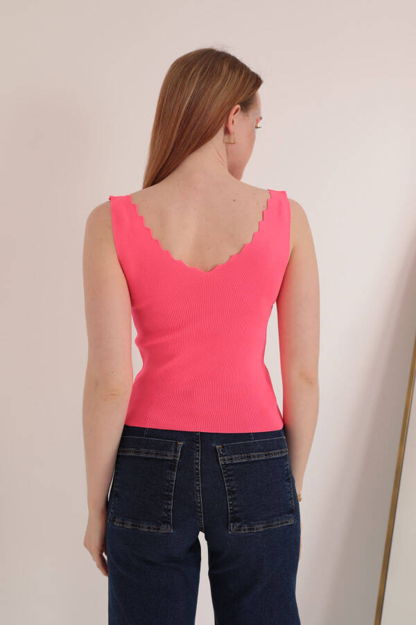 Knit Fabric Ladder Neck Women's Blouse - Neon Fuchsia - 3